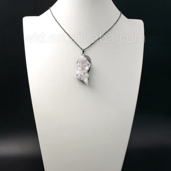 WT-N913 engros brugerdefinerede Fashional design chunky angel Aura kvarts halskæde hæmatit perler, kæde 18