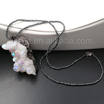 WT-N913 engros brugerdefinerede Fashional design chunky angel Aura kvarts halskæde hæmatit perler, kæde 18