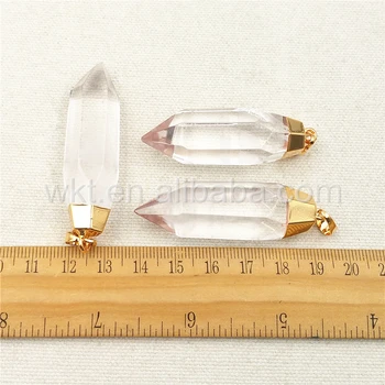 WT-P1029 Engros Naturlig krystal kvarts punkt vedhæng, 24k guld farve bullet-form, klar krystal kvarts vedhæng