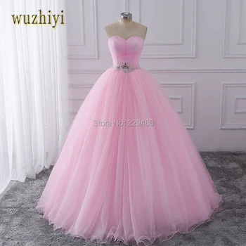 Wuzhiyi Pink Ball Gown Quinceanera Kjoler 2017 Beaded vestidos de 15 anos Sweet 16 Dresses Debutante Kjoler Kjole Til 15 År