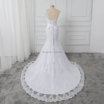 Wuzhiyi vestidos de noiva Havfrue brudekjole 2017, med Perler Vinger Sexy v Hals brudekjoler Hvide brudekjoler trouwjurk