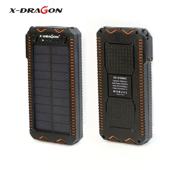 X-DRAGON Vandtæt solpanel Oplader 15000 mAh Bærbare Solar Oplader med Cigarettænder, Strobe, SOS LED-Belysning.
