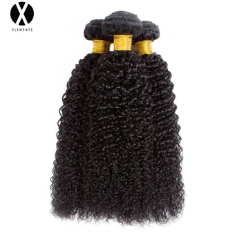 X-Elementer Hair Extensions Naturlige Hår, Brazilian Hår Væve Bundter Kinky Curly menneskehår 3 Bundter Med Lukning Non-remy