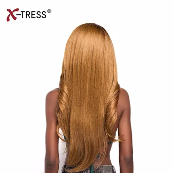 X-TRESS 26inch Syntetisk Blonde Parykker Lange Lige Paryk Med Bang Bølget Midten Del varmeandig Ombre Parykker Til Kvinder Sort