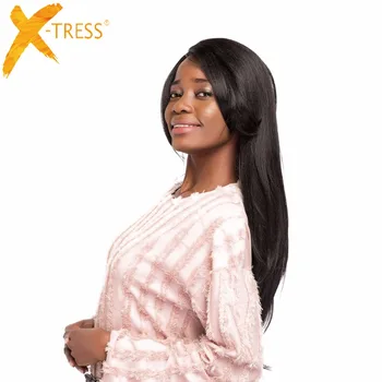 X-TRESS Lang Sort Til Brun varmeandige Syntetiske Parykker Til Kvinder Naturlige Straight Midterste Del Ombre Hår Paryk Med Pandehår
