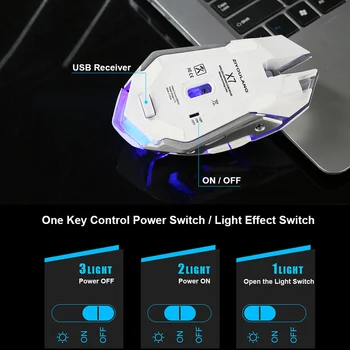X7 2,4-GHz Trådløse Genopladelige LED-Baggrundsbelyst Mus USB-tilsluttet Optisk 6-Knapperne Ergonomisk Lydløs Gaming Mus Gamer 1600DPI Bærbare PC
