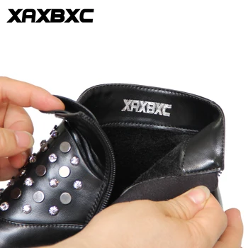 XAXBXC Retro Britisk Stil Læder Brogues Oxfords Ankel Støvle Kvinder Sko Crystal Shiny Rund Tå Håndlavet Casual Dame Sko