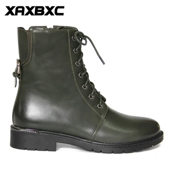 XAXBXC Retro Britisk Stil Læder Brogues Oxfords Grønne Korte Boot Kvinder Sko Metal Spænde Rund Tå Håndlavet Casual Dame Sko