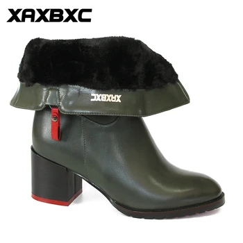 XAXBXC Retro Britisk Stil Læder Brogues Oxfords Grønne Korte Boot Kvinder Sko Tyk Hæl Spidse Tå Håndlavet Casual Dame Sko