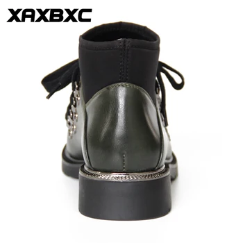 XAXBXC Retro Britisk Stil Læder Brogues Oxfords Korte Boot Kvinder Sko Grøn snøre Rund Tå Håndlavet Casual Dame Sko