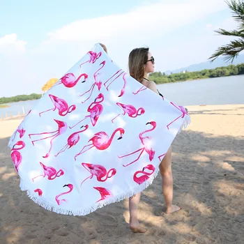 XC USHIO 2018 Nyeste Stil, Mode Flamingo 450G Runde Strand Håndklæde Med Kvaster Microfiber 150cm Picnic Tæppe Beach Cover Up