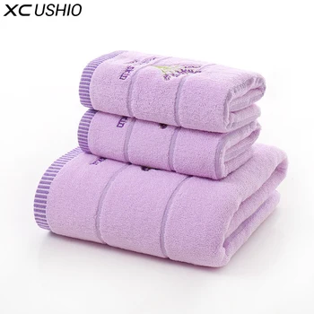 XC USHIO 3PCS/Indstilles Bomuld, Lavendel Håndklæde Sæt Ét Stykke 70*140 cm badehåndklæde To Stykker 34*75cm Ansigt Håndklæder Gave Håndklæde Sæt