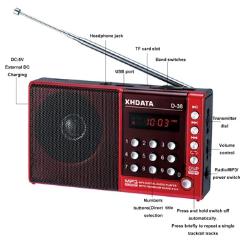 XHDATA D-38 FM-Stereo / MW / SW / MP3-Afspiller / DSP Vollband Radio D38 (engelsk/tysk/Japansk/russisk brugervejledning)