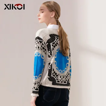 XIKOI Kvinder Foråret Casual Sweater Print-O-Neck Kvinde Trøjer Tøj Trøjer med Lange Ærmer Casual Kvinde Tøj Toppe Poncho