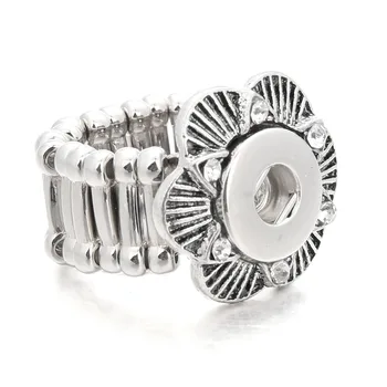 Xinnver Snap Smykker i Antik Sølv 12MM Snap-Ringe, Justerbar Elastik Ringen passer 12MM Snap Smykker Ringe