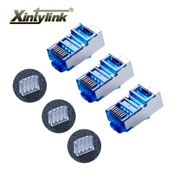 Xintylink 50stk blå rj45-stik cat6 8P8C metal skærmede rj45-stik netværk terminaler stik belastning bar split type modular