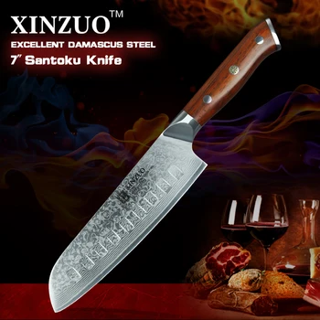 XINUO YU serie 7 tommer køkken knive 73 lag Damascus stål Santoku kniv kokkens kniv med palisander træ håndtag gratis fragt