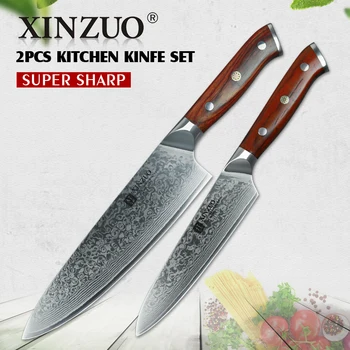 XINZUO 2pc køkkenkniv sæt Damaskus stål kokkeknive professionel santoku knive i rustfrit stål ik kød cutter