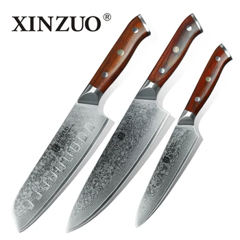 XINZUO 3 stk køkkenkniv sæt Damaskus stål køkken knive gyuto kok kniv køkken værktøj palisander håndtag gratis fragt