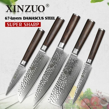 XINZUO 4 stk køkkenkniv sæt Kina 67 lag med højt kulstofindhold Damaskus rustfrit stål kok knive sæt pakka træ håndtag