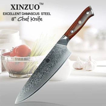 XINZUO 8 tommer kokkens kniv Japansk Damaskus stål køkkenkniv professionel Gyutou knive til kok rustfrit stål udskæring kniv