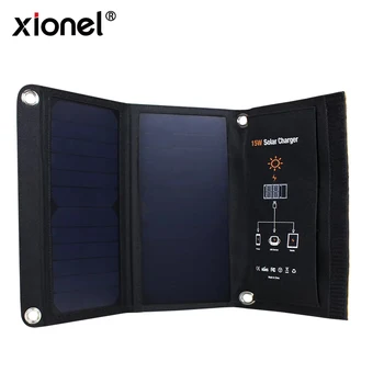 Xionel 15W Bærbare Solar Oplader Vandtæt 5V Solpaneler Dual USB-Porte, Solar Oplader Power Bank for Mobile Iphone