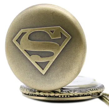 Xmas Gave Mode Bronze Kobber HOT Superman lomme ur Ur med Chian Halskæde Vedhæng god kvalitet Dropshipping P442C