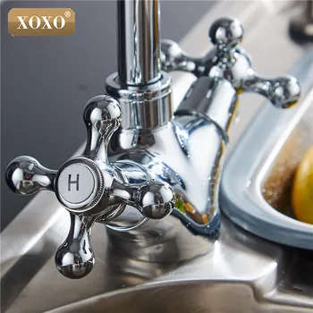 XOXO Dobbelt håndtag sølv mixer af koldt og varmt Vand, Kobber køkkenarmatur 2272