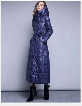 XS-7XL Plus size 90% duck ned frakke fashion brand hætteklædte lange ned jakke til kvinder over knæet Slank tykkere varm frakke wj1304