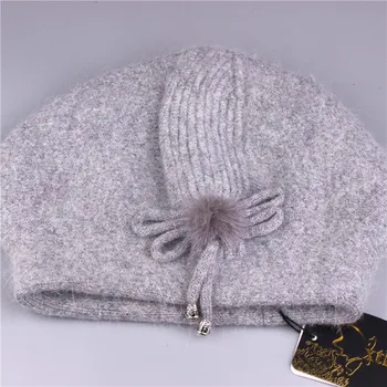 Xthree Vinter beret hat til kvinder strikkede hat Kanin pels beret for pige solid farver mode lady cap god kvalitet
