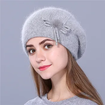 Xthree Vinter beret hat til kvinder strikkede hat Kanin pels beret for pige solid farver mode lady cap god kvalitet