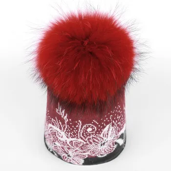 Xthree vinter huer uld strik hat til kvinder real mink pels pom poms Skullies piger hat