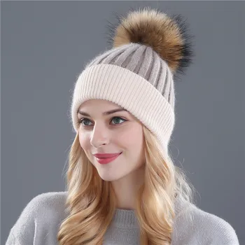 Xthree vinter uld strikket hat huer real mink pels pom poms Skullies hat til kvinder, piger hat feminino