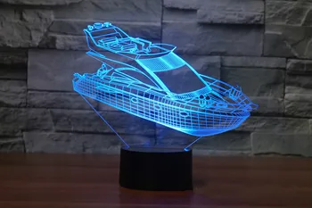 Yacht 7 Farve 3D LED-Lampe Led Nat Lys For Kids Gave Tryk på Usb Tabel Lampara Baby Sove Nightlight Børnehave Lampe