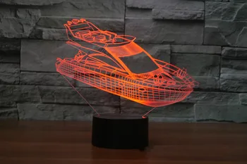 Yacht 7 Farve 3D LED-Lampe Led Nat Lys For Kids Gave Tryk på Usb Tabel Lampara Baby Sove Nightlight Børnehave Lampe