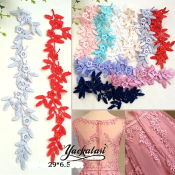 YACKALASI 3D Blomster applicerede Rød brude lace applique mejeri hvid brudekjole elfenben 29CM*6,5 CM