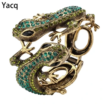 YACQ Gecko Bangle Armbånd i Antik Guld, Sølv Farve Dyr Bling Crystal Smykker Gaver til Kvinder Hendes Piger Dropshipping A08