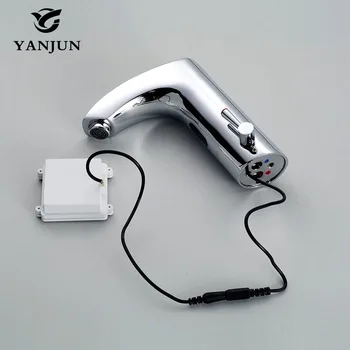 Yanjun Infrarød Sensor for Berøringsfri Vandhane Bassin Hane Automatisk Tryk på Hotel Badeværelse Messing Forkromet Varmt og Koldt YJ-6620