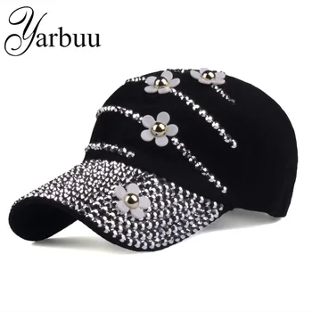 [YARBUU] Baseball caps med blomster 2017 Ny stil kvinder Justerbar solhat rhinestone cowboy hat og bomuld snapback cap