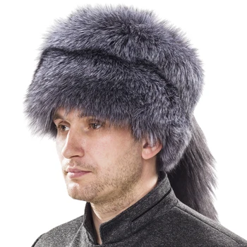 YECHNE russisk, mongolsk Naturlige Silver Fox Fur Skullies Hat Med Hele Fox Tail Vinter Bløde Huer Hatte