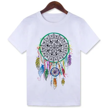YEMUSEED Rainbow Dream Catcher Besætning Hals Top Kvinder Harajuku Hipster T-shirt Hvid t-shirt WMT275
