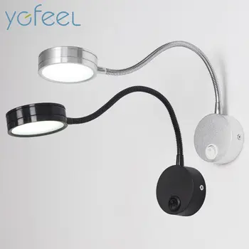 [YGFEEL] LED væglamper Med Knop Skifte 5W AC90-260V Sølv Soveværelse læsestof Lys Retning Justerbar Indendørs Belysning