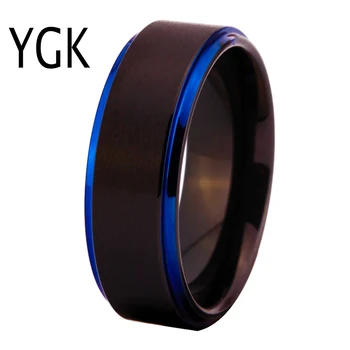 YGK Mærke 8MM Sort Mat Center med Blå Skridt Mænds Wolfram Comfort Fit Ringe til mand og kvinde ' s bryllup