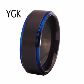 YGK Mærke 8MM Sort Mat Center med Blå Skridt Mænds Wolfram Comfort Fit Ringe til mand og kvinde ' s bryllup