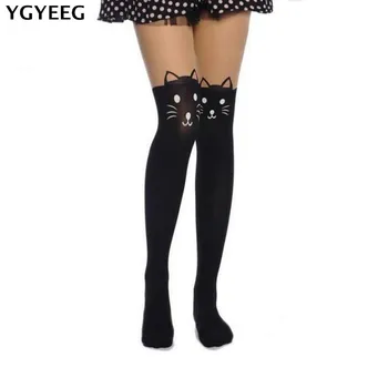 YGYEEG Fashion Sort Eiffeltårnet Katte Hale Patchwork Totoro Velvet Tatoveringer Kvinder Tights, Strømpebukser Sexede Tynd 2018 God Kvalitet
