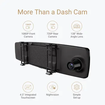 YI Spejl Dash Cam Dual Dashboard Kamera Optager Touch Skærm Front Rear View HD-Kamera, G-Sensor, nattesyn Parkering Skærm
