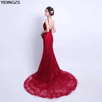YIDINGZS Robe De Soiree Havfrue Vin Rød Kjole til Aften Stropper Fest Elegant Vestido De Festa Lang Prom Kjole 2018