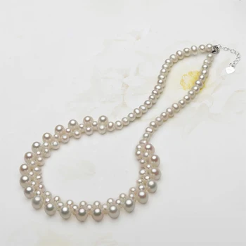 YIKALAISI 2017 Naturlige Ferskvands Perle Halskæde smykker 5-6 år/ 7-8 mm perle 925 sterling Sølv Smykker, varmt salg For Kvinder