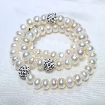 YIKALAISI 2017 Ny Hvid Farve Perle halskæde Sæt 8-9mm Hvid Naturlige Perle Smykker 925 sterling sølv smykker Til Kvinder