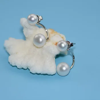 YIKALAISI 2017 NY Naturlige Perle smykker Øreringe Til Kvinder 925 Sterling Sølv Smykker, Oblate Dobbelt Perle Øreringe Bryllup